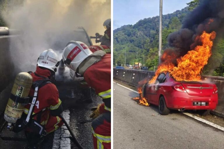 Crash sparks car fire on North–South Expressway near Ipoh toll plaza; couple narrowly escape